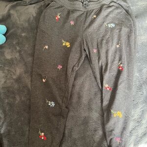 Old Navy Gray Floral Embroidered Pants